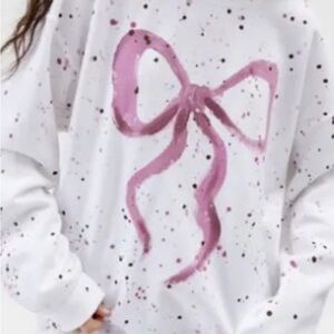 Urban Renewal White and Pink Bow Sweatshirt